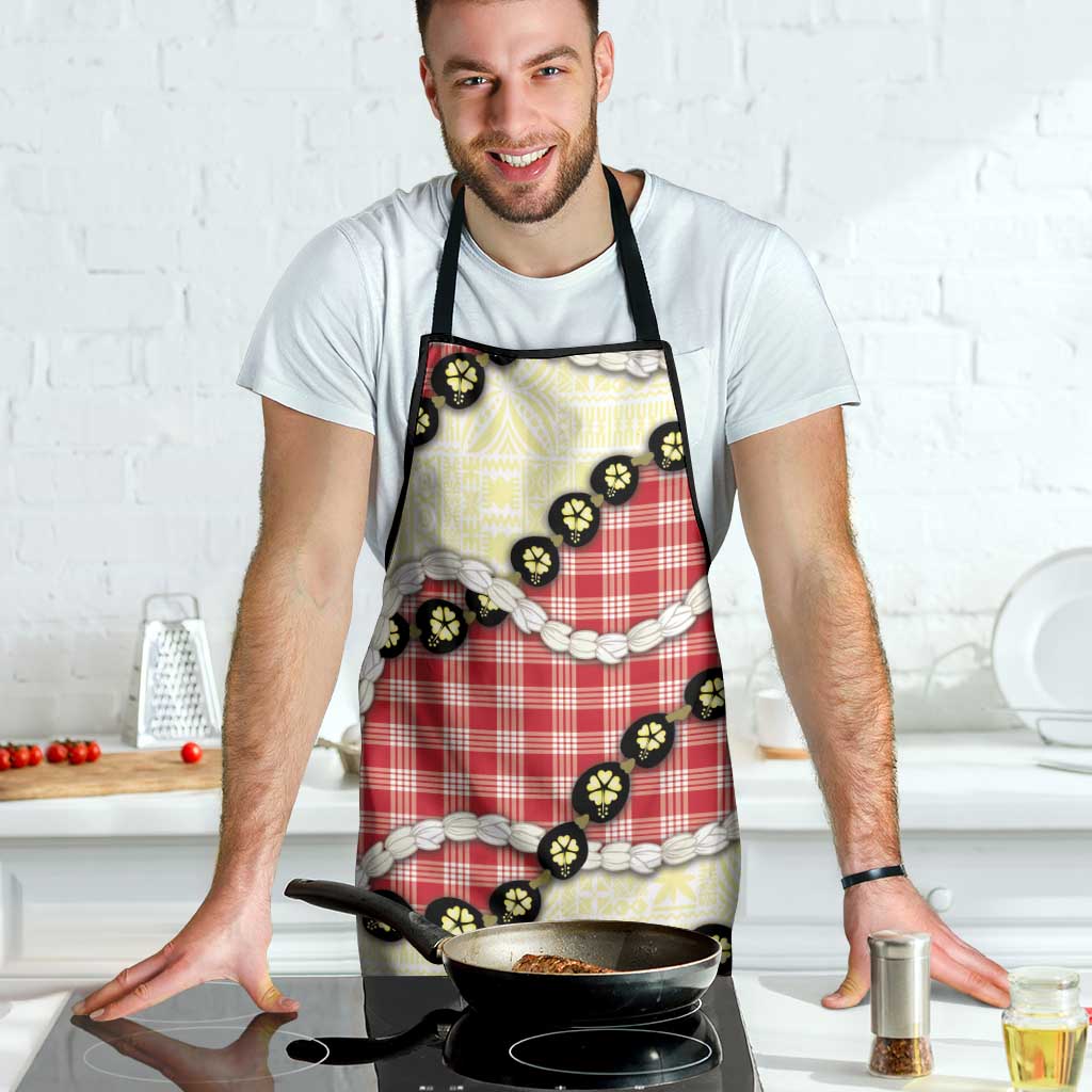 Red Palaka Hawaii Apron Kukui Nut Pikake Lei Hawaiian Tapa Pattern - Polynesian Pride