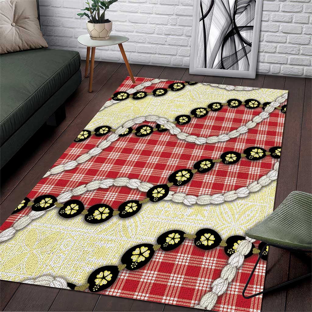 Red Palaka Hawaii Area Rug Kukui Nut Pikake Lei Hawaiian Tapa Pattern - Polynesian Pride