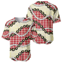 Red Palaka Hawaii Baseball Jersey Kukui Nut Pikake Lei Hawaiian Tapa Pattern - Polynesian Pride