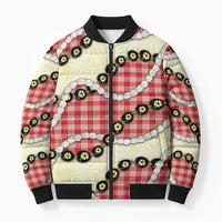 Red Palaka Hawaii Bomber Puffer Jacket Kukui Nut Pikake Lei Hawaiian Tapa Pattern - Polynesian Pride