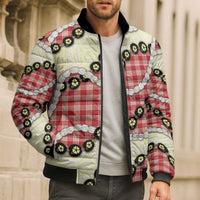 Red Palaka Hawaii Bomber Puffer Jacket Kukui Nut Pikake Lei Hawaiian Tapa Pattern - Polynesian Pride