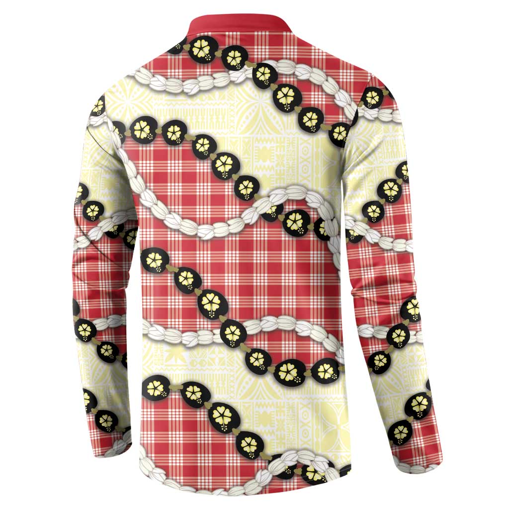 Red Palaka Hawaii Button Sweatshirt Kukui Nut Pikake Lei Hawaiian Tapa Pattern - Polynesian Pride