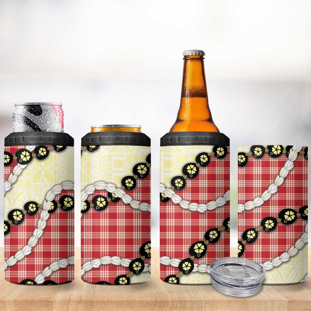 Red Palaka Hawaii 4 in 1 Can Cooler Tumbler Kukui Nut Pikake Lei Hawaiian Tapa Pattern - Polynesian Pride
