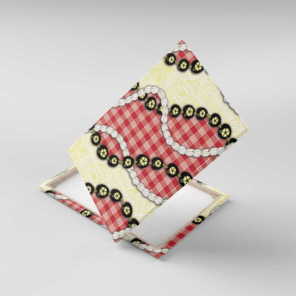 Red Palaka Hawaii Canvas Wall Art Kukui Nut Pikake Lei Hawaiian Tapa Pattern - Polynesian Pride