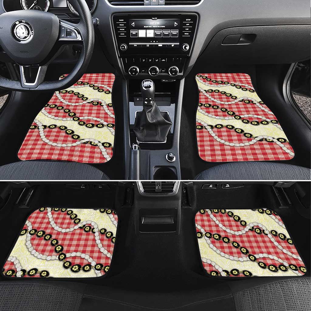 Red Palaka Hawaii Car Mats Kukui Nut Pikake Lei Hawaiian Tapa Pattern - Polynesian Pride