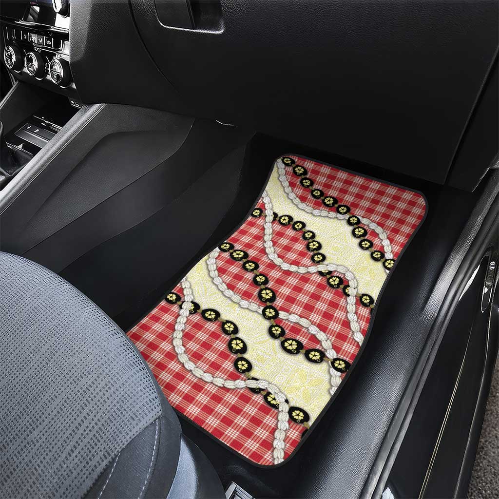 Red Palaka Hawaii Car Mats Kukui Nut Pikake Lei Hawaiian Tapa Pattern - Polynesian Pride