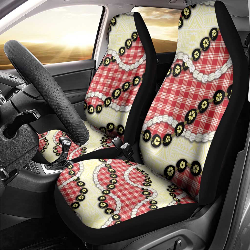 Red Palaka Hawaii Car Seat Cover Kukui Nut Pikake Lei Hawaiian Tapa Pattern - Polynesian Pride