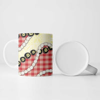 Red Palaka Hawaii Ceramic Mug Kukui Nut Pikake Lei Hawaiian Tapa Pattern - Polynesian Pride