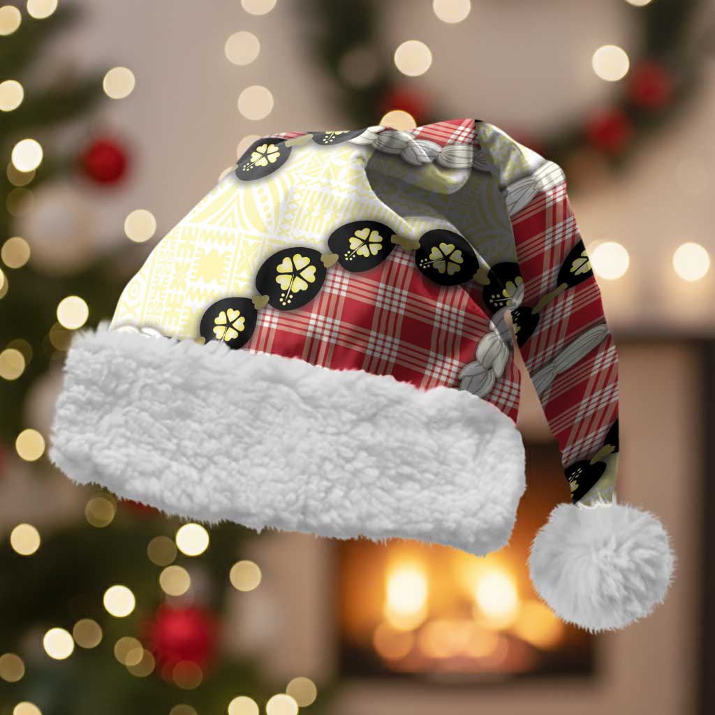 Red Palaka Hawaii Christmas Santa Hat Kukui Nut Pikake Lei Hawaiian Tapa Pattern - Polynesian Pride