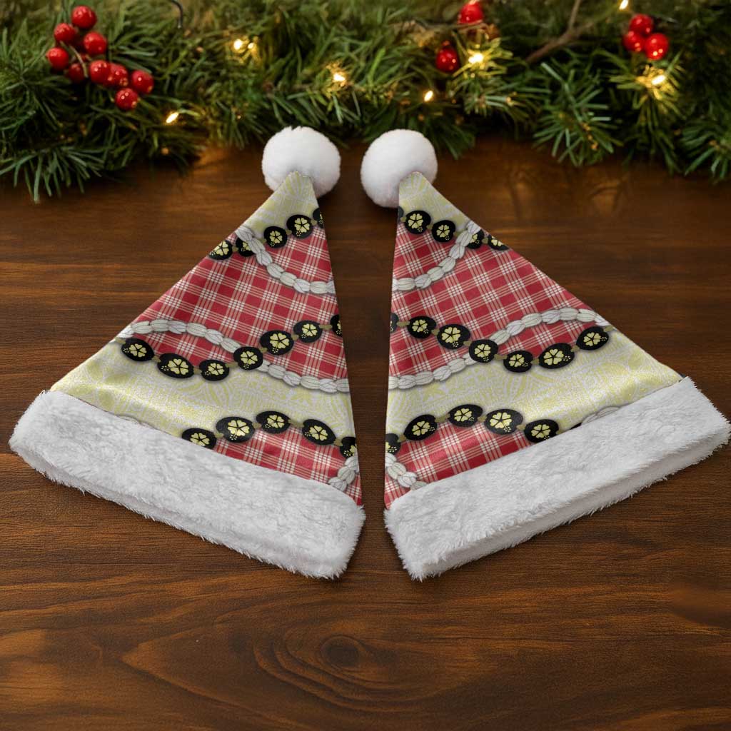 Red Palaka Hawaii Christmas Santa Hat Kukui Nut Pikake Lei Hawaiian Tapa Pattern - Polynesian Pride
