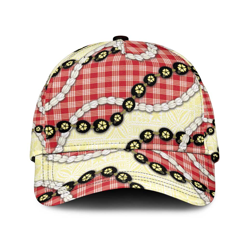 Red Palaka Hawaii Classic Cap Kukui Nut Pikake Lei Hawaiian Tapa Pattern - Polynesian Pride