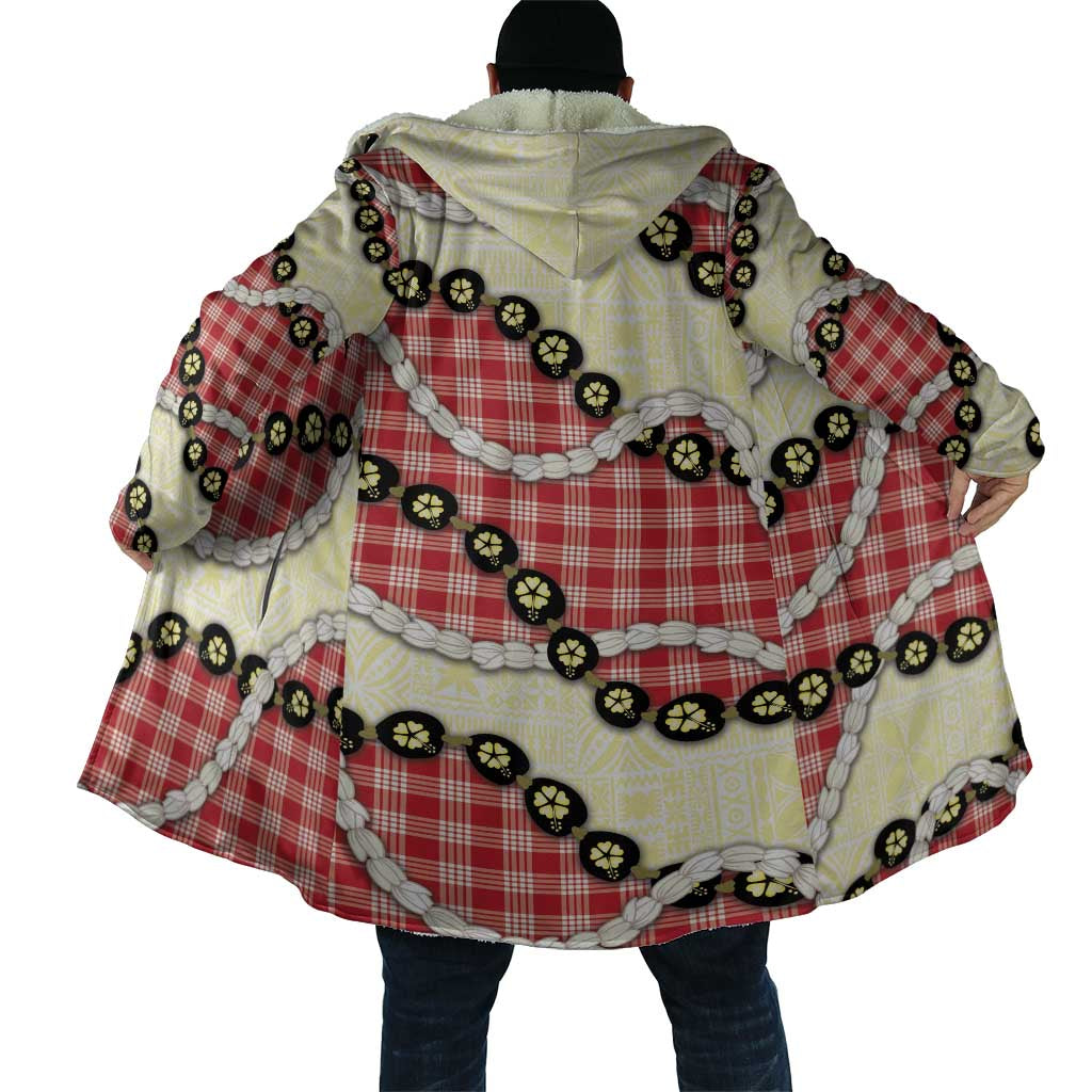 Red Palaka Hawaii Cloak Kukui Nut Pikake Lei Hawaiian Tapa Pattern - Polynesian Pride