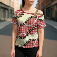 Red Palaka Hawaii Cross Shoulder Shirt Kukui Nut Pikake Lei Hawaiian Tapa Pattern - Polynesian Pride