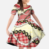 Red Palaka Hawaii Family Matching Off The Shoulder Long Sleeve Dress and Hawaiian Shirt Kukui Nut Pikake Lei Hawaiian Tapa Pattern - Polynesian Pride