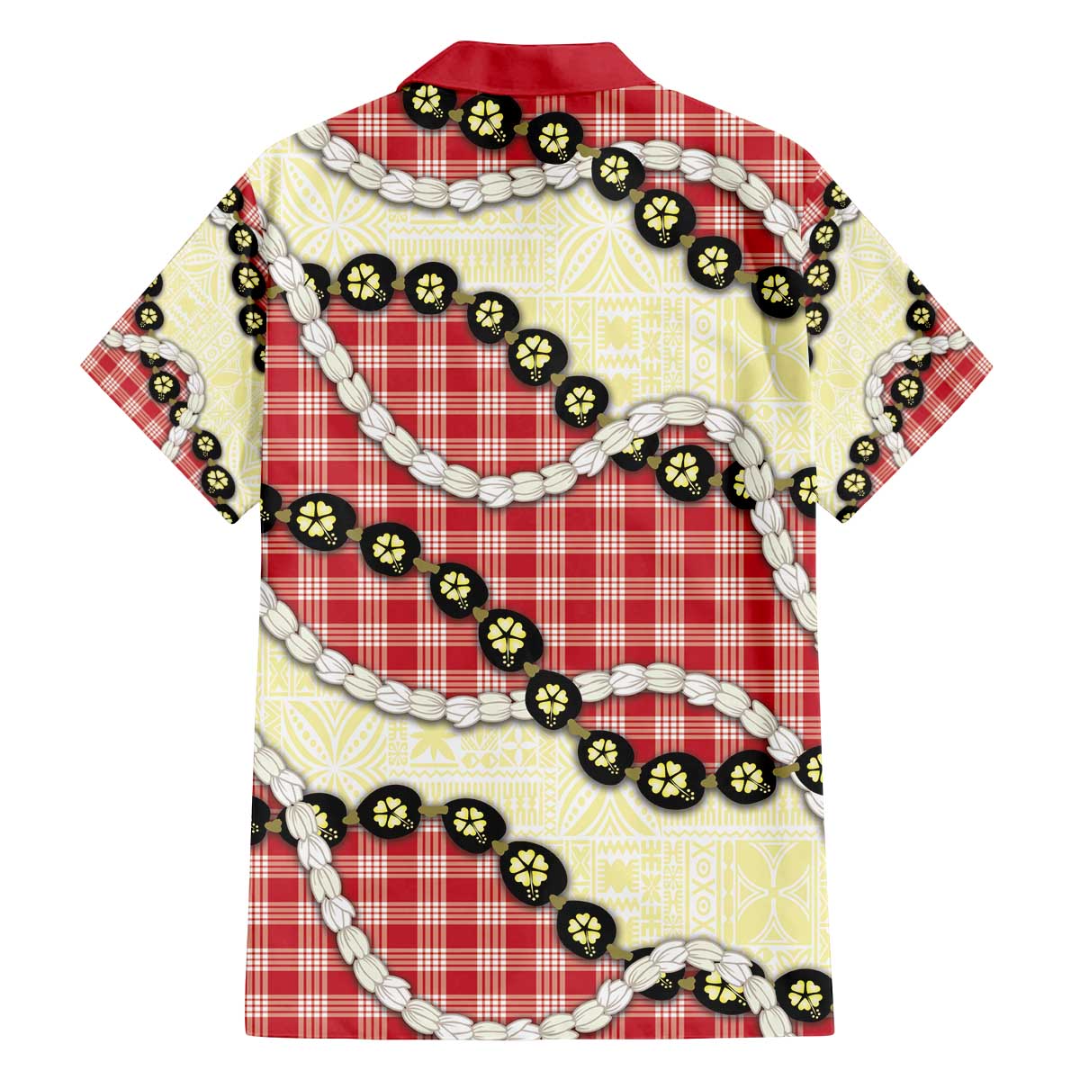 Red Palaka Hawaii Family Matching Off The Shoulder Long Sleeve Dress and Hawaiian Shirt Kukui Nut Pikake Lei Hawaiian Tapa Pattern - Polynesian Pride
