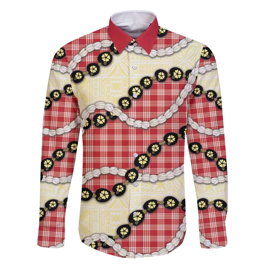 Red Palaka Hawaii Family Matching Off Shoulder Short Dress and Hawaiian Shirt Kukui Nut Pikake Lei Hawaiian Tapa Pattern - Polynesian Pride