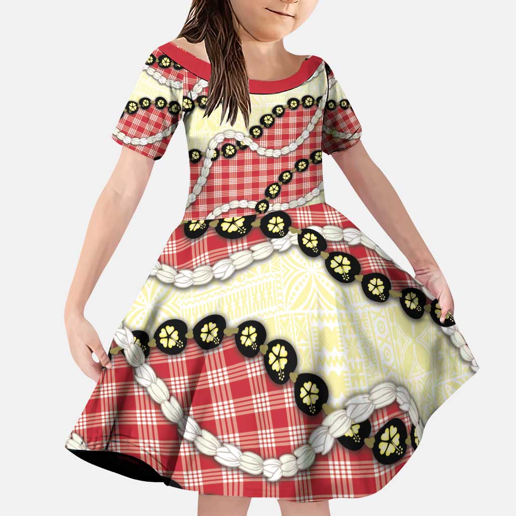 Red Palaka Hawaii Family Matching Puletasi and Hawaiian Shirt Kukui Nut Pikake Lei Hawaiian Tapa Pattern - Polynesian Pride