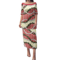 Red Palaka Hawaii Family Matching Puletasi and Hawaiian Shirt Kukui Nut Pikake Lei Hawaiian Tapa Pattern - Polynesian Pride