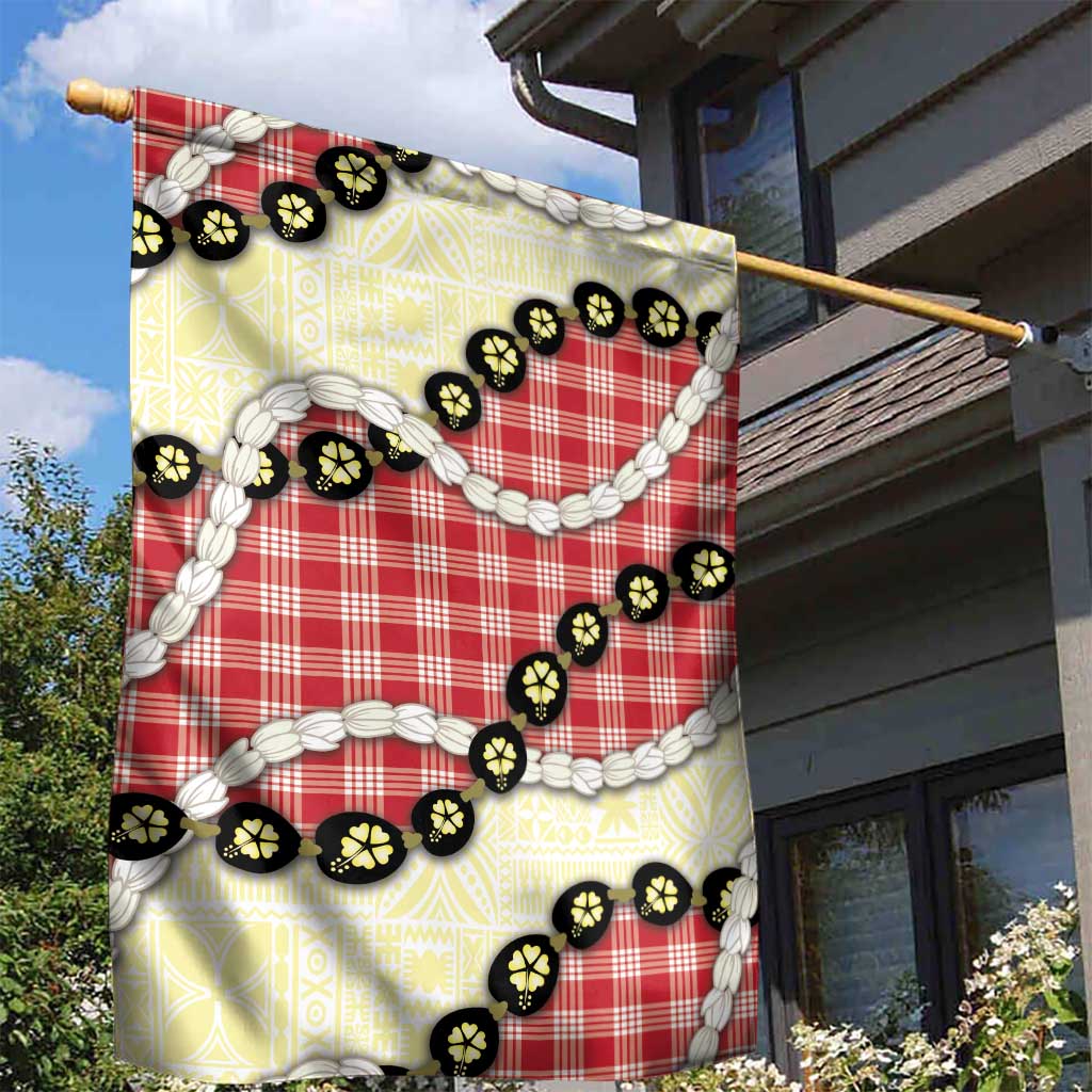 Red Palaka Hawaii Garden Flag Kukui Nut Pikake Lei Hawaiian Tapa Pattern - Polynesian Pride