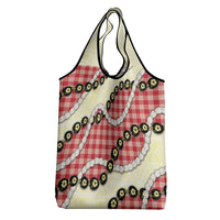 Red Palaka Hawaii Grocery Bag Kukui Nut Pikake Lei Hawaiian Tapa Pattern - Polynesian Pride