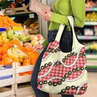 Red Palaka Hawaii Grocery Bag Kukui Nut Pikake Lei Hawaiian Tapa Pattern - Polynesian Pride