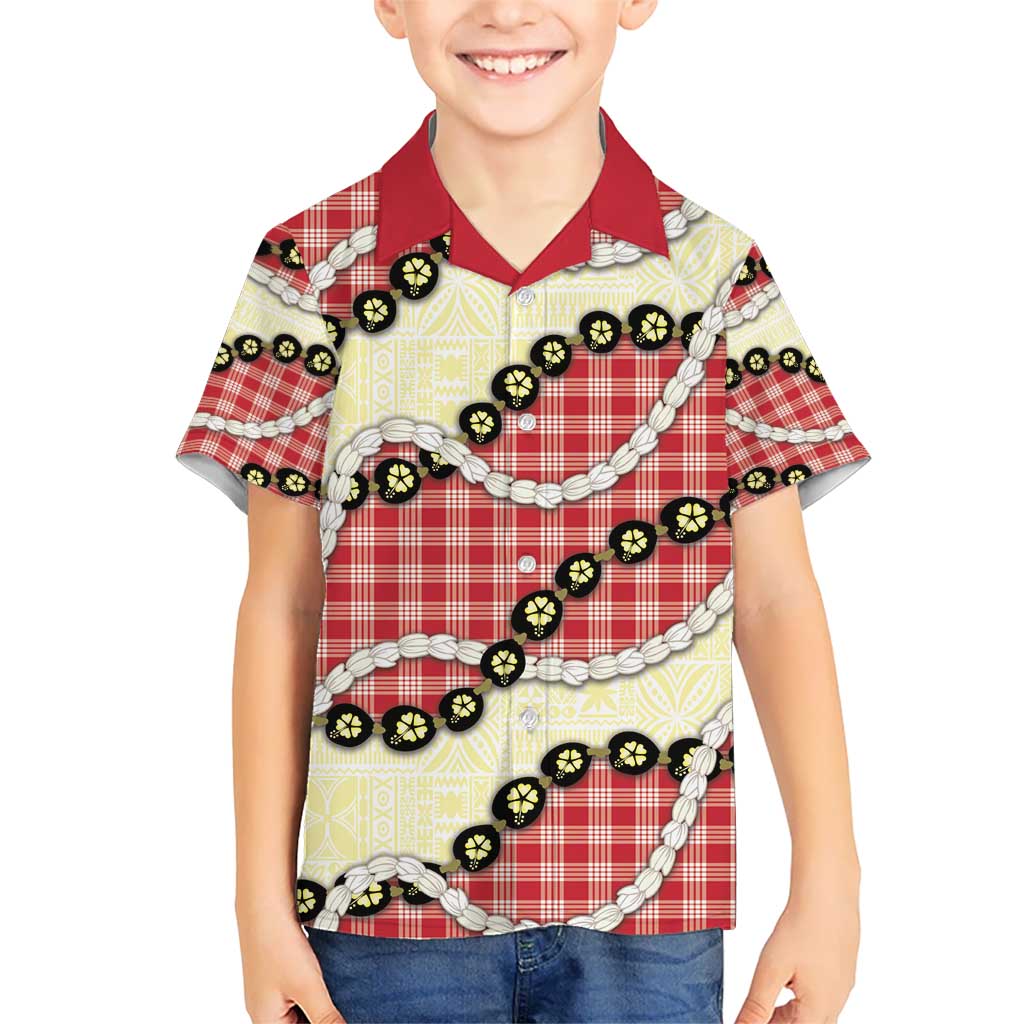 Red Palaka Hawaii Hawaiian Shirt Kukui Nut Pikake Lei Hawaiian Tapa Pattern - Polynesian Pride