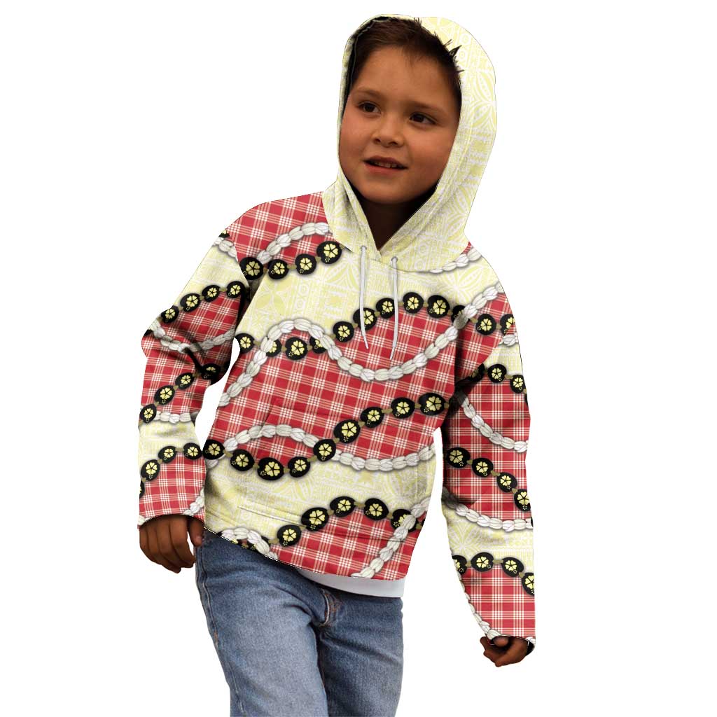 Red Palaka Hawaii Kid Hoodie Kukui Nut Pikake Lei Hawaiian Tapa Pattern - Polynesian Pride