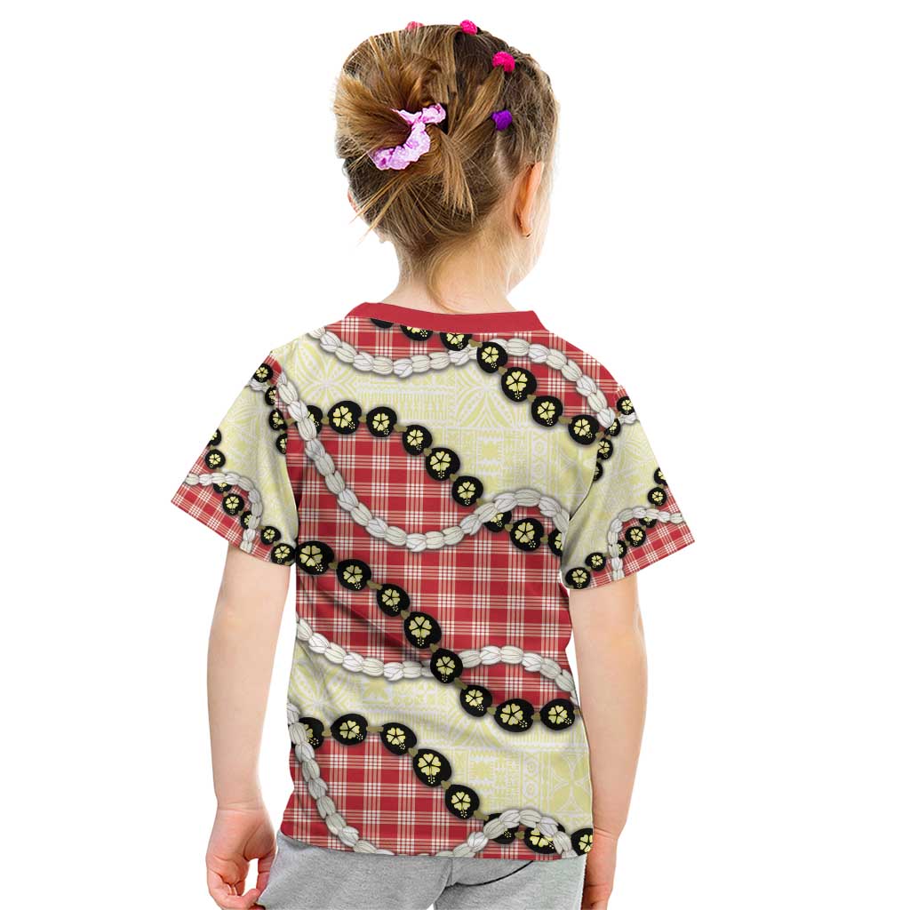 Red Palaka Hawaii Kid T Shirt Kukui Nut Pikake Lei Hawaiian Tapa Pattern - Polynesian Pride