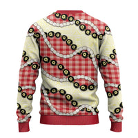 Red Palaka Hawaii Ugly Christmas Sweater Kukui Nut Pikake Lei Hawaiian Tapa Pattern - Polynesian Pride