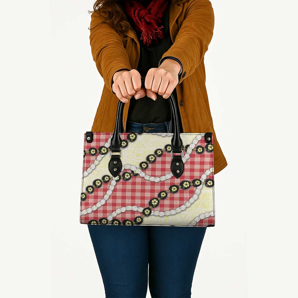 Red Palaka Hawaii Leather Bag Kukui Nut Pikake Lei Hawaiian Tapa Pattern - Polynesian Pride