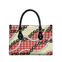 Red Palaka Hawaii Leather Bag Kukui Nut Pikake Lei Hawaiian Tapa Pattern - Polynesian Pride