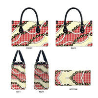 Red Palaka Hawaii Leather Bag Kukui Nut Pikake Lei Hawaiian Tapa Pattern - Polynesian Pride