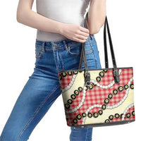 Red Palaka Hawaii Leather Tote Bag Kukui Nut Pikake Lei Hawaiian Tapa Pattern - Polynesian Pride