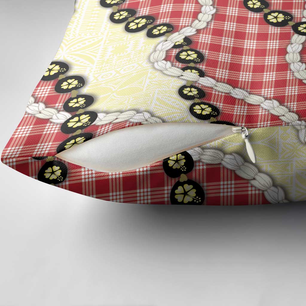 Red Palaka Hawaii Pillow Cover Kukui Nut Pikake Lei Hawaiian Tapa Pattern - Polynesian Pride