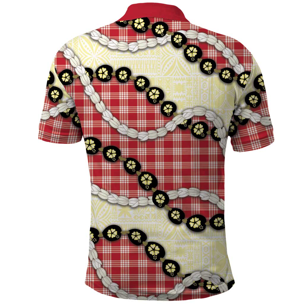 Red Palaka Hawaii Polo Shirt Kukui Nut Pikake Lei Hawaiian Tapa Pattern - Polynesian Pride