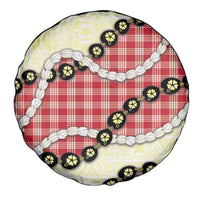 Red Palaka Hawaii Spare Tire Cover Kukui Nut Pikake Lei Hawaiian Tapa Pattern - Polynesian Pride