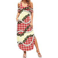 Red Palaka Hawaii Summer Maxi Dress Kukui Nut Pikake Lei Hawaiian Tapa Pattern - Polynesian Pride
