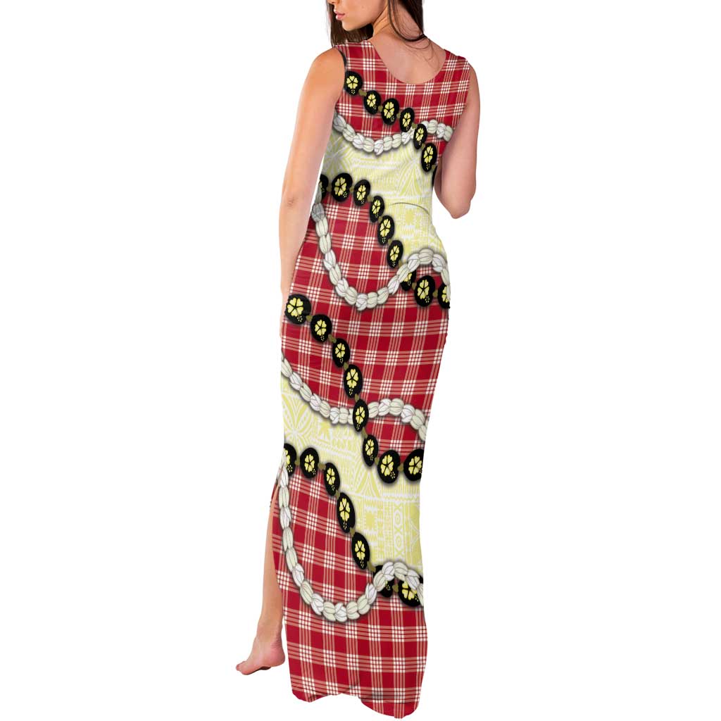 Red Palaka Hawaii Tank Maxi Dress Kukui Nut Pikake Lei Hawaiian Tapa Pattern - Polynesian Pride