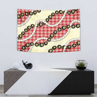 Red Palaka Hawaii Tapestry Kukui Nut Pikake Lei Hawaiian Tapa Pattern - Polynesian Pride