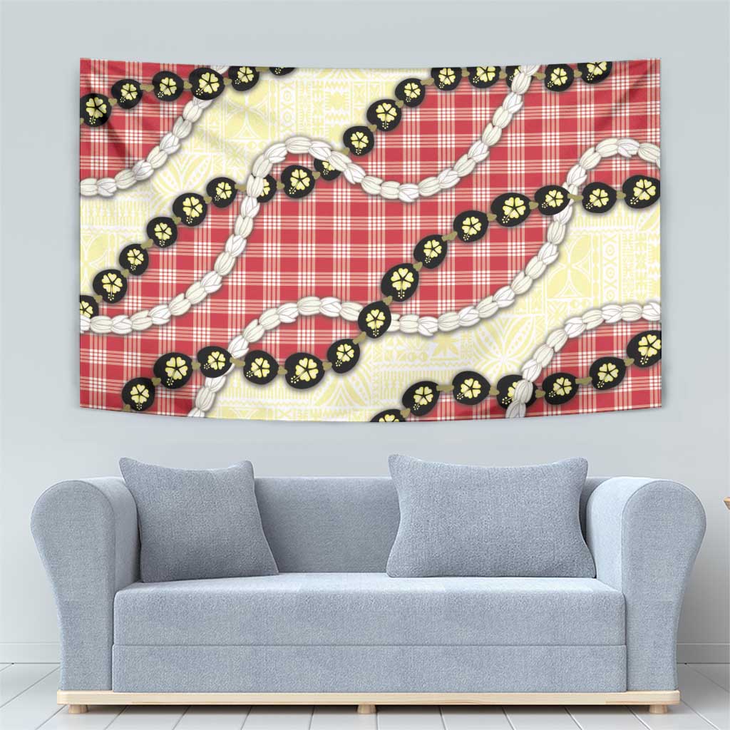 Red Palaka Hawaii Tapestry Kukui Nut Pikake Lei Hawaiian Tapa Pattern - Polynesian Pride