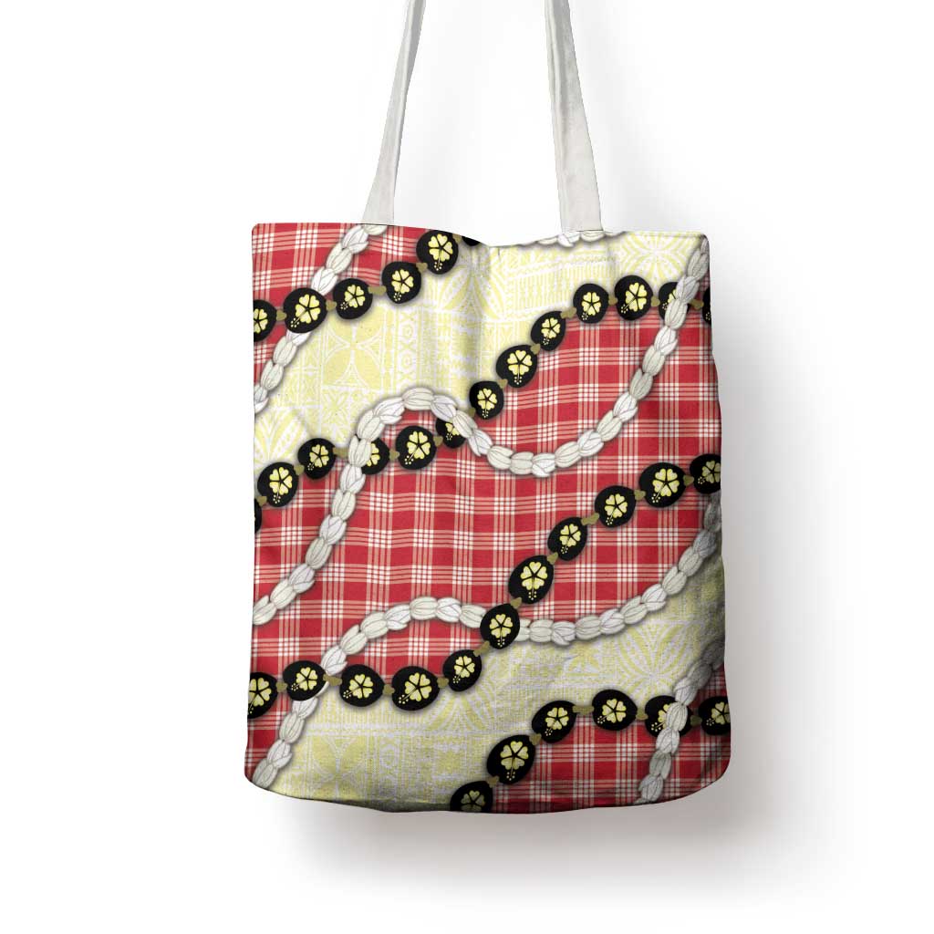 Red Palaka Hawaii Tote Bag Kukui Nut Pikake Lei Hawaiian Tapa Pattern - Polynesian Pride