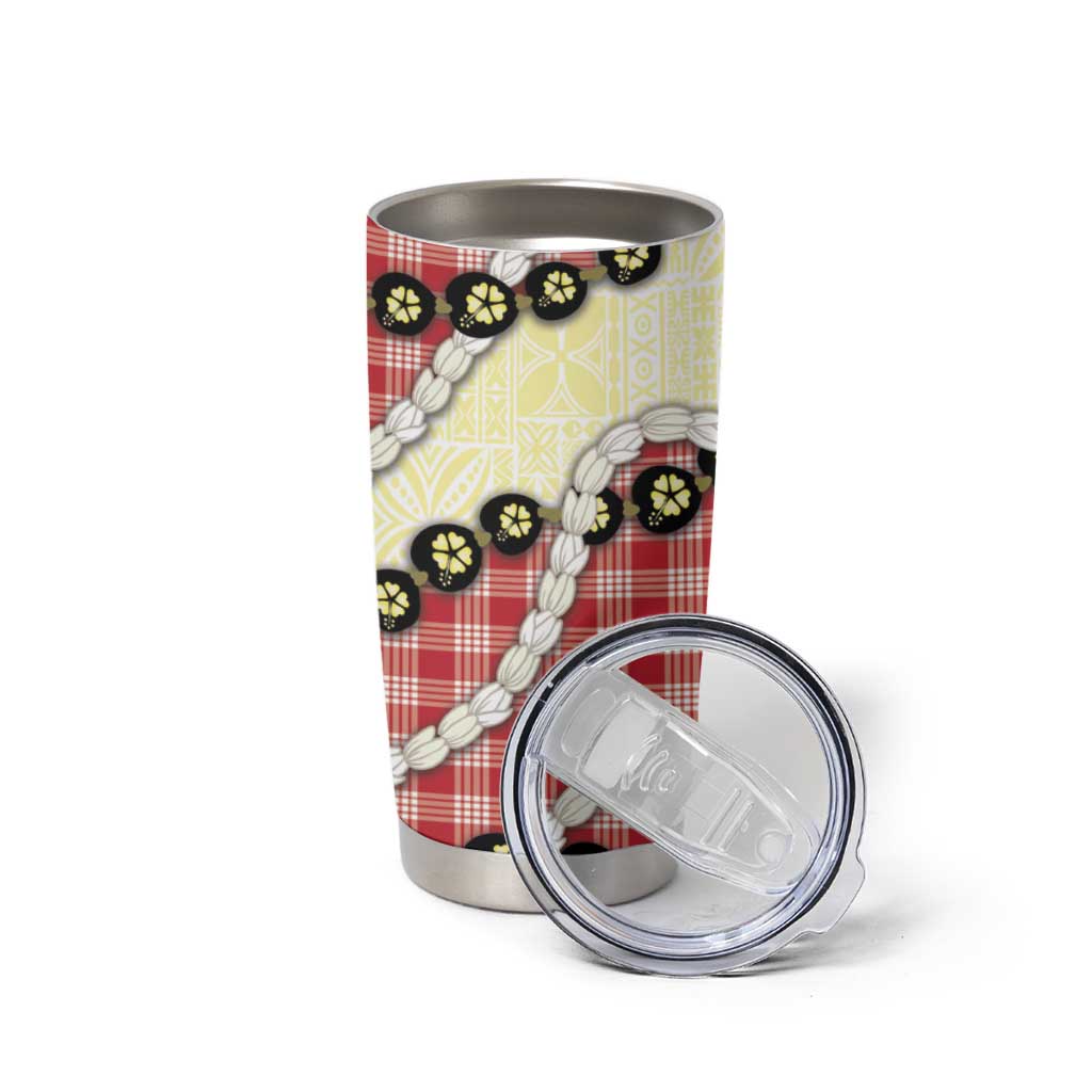 Red Palaka Hawaii Tumbler Cup Kukui Nut Pikake Lei Hawaiian Tapa Pattern - Polynesian Pride