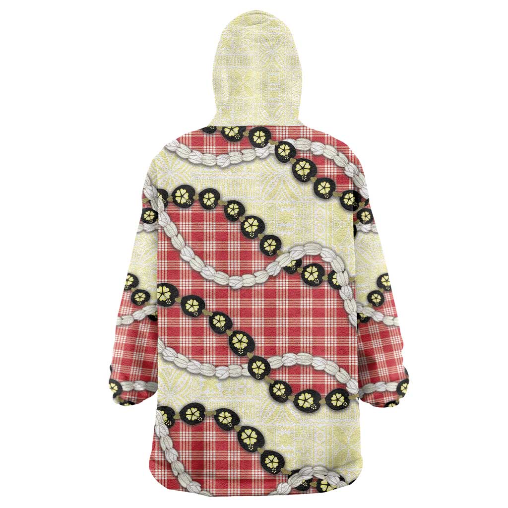 Red Palaka Hawaii Wearable Blanket Hoodie Kukui Nut Pikake Lei Hawaiian Tapa Pattern - Polynesian Pride