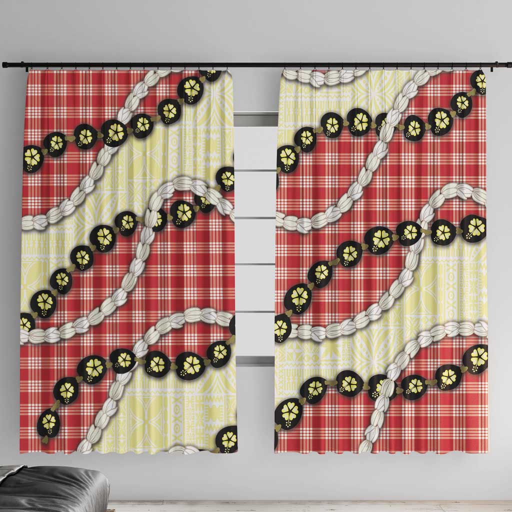 Red Palaka Hawaii Window Curtain Kukui Nut Pikake Lei Hawaiian Tapa Pattern - Polynesian Pride