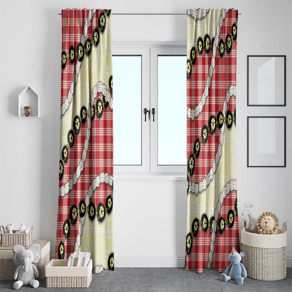 Red Palaka Hawaii Window Curtain Kukui Nut Pikake Lei Hawaiian Tapa Pattern - Polynesian Pride