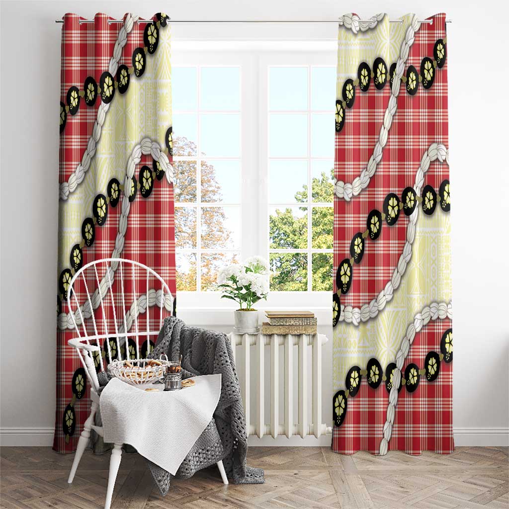 Red Palaka Hawaii Window Curtain Kukui Nut Pikake Lei Hawaiian Tapa Pattern - Polynesian Pride