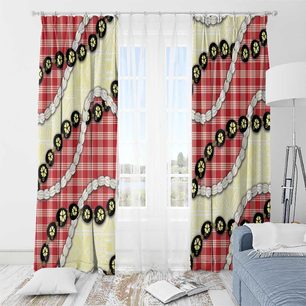 Red Palaka Hawaii Window Curtain Kukui Nut Pikake Lei Hawaiian Tapa Pattern - Polynesian Pride