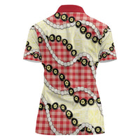 Red Palaka Hawaii Women Polo Shirt Kukui Nut Pikake Lei Hawaiian Tapa Pattern - Polynesian Pride