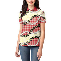 Red Palaka Hawaii Women Polo Shirt Kukui Nut Pikake Lei Hawaiian Tapa Pattern - Polynesian Pride