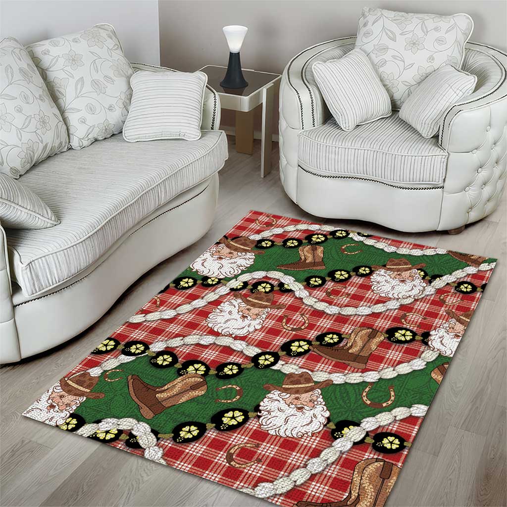 Cowboy Hawaii Mele Kalikimaka Area Rug Paniolo Kukui Nut Pikake Lei Red Version - Polynesian Pride